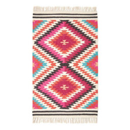 Homescapes Manila Handwoven Pink, Orange And White Multi Coloured Diamond Patterned Kilim Wool Rug, 90 X 150 Cm - thumbnail 2