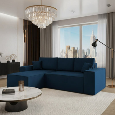 Malaga L Shaped Mdf Corner Sofa Bed With Storage And Pull Out Seat Loose Back Cushions Blue Left - image 1