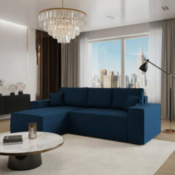 Malaga L Shaped Mdf Corner Sofa Bed With Storage And Pull Out Seat Loose Back Cushions Blue Left - thumbnail 1
