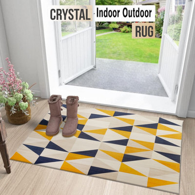 Ameha Yellow Rug For Bedroom Modern Carpet - Geometric Style Super Soft Triangle Pattern Small Rug (40 X 60Cm, Brio) - image 1