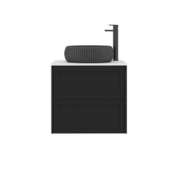 Royal Bathrooms Royal Bathroom Elmore 600mm Nocturne Black Wall Mounted Bathroom Vanity Unit 2 Drawer Plain White Worktop With Milan Black Basin - thumbnail 7