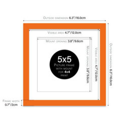 "5X5"" Orange Picture Frame - 5X5"" Square Frame With 4X4"" Mount For 5X5""/4X4"" Pictures Classic Style Frame For Home Décor, 1 Pack" - thumbnail 2