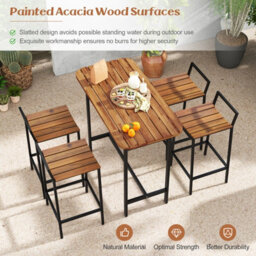 Costway 5 Piece Acacia Wood Bar Table & Chairs Set Patio Bistro Set For 4 - thumbnail 6