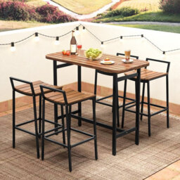 Costway 5 Piece Acacia Wood Bar Table & Chairs Set Patio Bistro Set For 4 - thumbnail 4