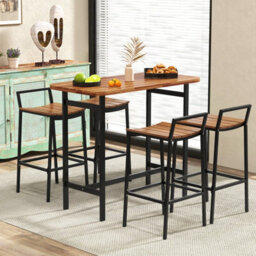 Costway 5 Piece Acacia Wood Bar Table & Chairs Set Patio Bistro Set For 4 - thumbnail 5