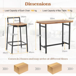 Costway 5 Piece Acacia Wood Bar Table & Chairs Set Patio Bistro Set For 4 - thumbnail 2