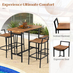 Costway 5 Piece Acacia Wood Bar Table & Chairs Set Patio Bistro Set For 4 - thumbnail 8