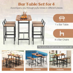 Costway 5 Piece Acacia Wood Bar Table & Chairs Set Patio Bistro Set For 4 - thumbnail 9