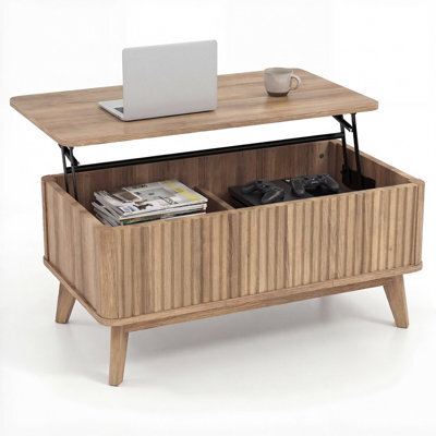 "Gainoom Fluted Lift Top Coffee Table 35.5"" Rectangle Wooden Center Table With Lift Tabletop & Hidden Compartments" - image 1