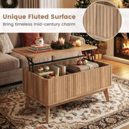"Gainoom Fluted Lift Top Coffee Table 35.5"" Rectangle Wooden Center Table With Lift Tabletop & Hidden Compartments" - thumbnail 9