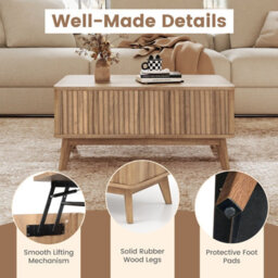 "Gainoom Fluted Lift Top Coffee Table 35.5"" Rectangle Wooden Center Table With Lift Tabletop & Hidden Compartments" - thumbnail 8