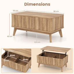 "Gainoom Fluted Lift Top Coffee Table 35.5"" Rectangle Wooden Center Table With Lift Tabletop & Hidden Compartments" - thumbnail 2