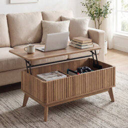 "Gainoom Fluted Lift Top Coffee Table 35.5"" Rectangle Wooden Center Table With Lift Tabletop & Hidden Compartments" - thumbnail 3
