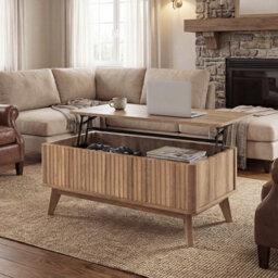 "Gainoom Fluted Lift Top Coffee Table 35.5"" Rectangle Wooden Center Table With Lift Tabletop & Hidden Compartments" - thumbnail 4