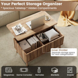 "Gainoom Fluted Lift Top Coffee Table 35.5"" Rectangle Wooden Center Table With Lift Tabletop & Hidden Compartments" - thumbnail 7