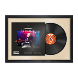 "AK Frames 25X17"" Black Classic Vinyl Record Frame With Ivory Mount For 12 Inch Lp Cover & Disc - Overlapped Design"