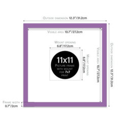 "11X11"" Purple Picture Frame - 11X11"" Square Frame With 7X7"" Mount For 11X11""/7X7"" Pictures Moderrn Style Thin Edge, 1 Pack" - thumbnail 2