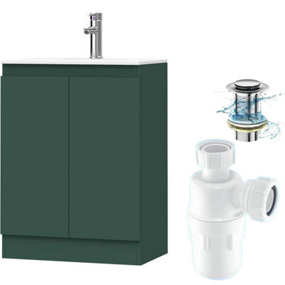 Belofay 600mm Bathroom Vanity Unit With Basin, White Ceramic Bathroom Sink With Trap And Waste, No Tap Included(Denvor Green) - image 1