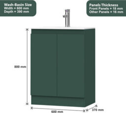 Belofay 600mm Bathroom Vanity Unit With Basin, White Ceramic Bathroom Sink With Trap And Waste, No Tap Included(Denvor Green) - thumbnail 3