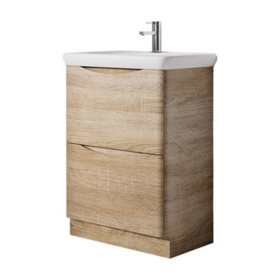 Plum&clay Eden Light Oak Floorstanding Vanity Unit With Resin Basin (W)640mm - image 1