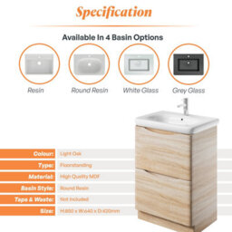 Plum&clay Eden Light Oak Floorstanding Vanity Unit With Resin Basin (W)640mm - thumbnail 7