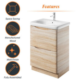 Plum&clay Eden Light Oak Floorstanding Vanity Unit With Resin Basin (W)640mm - thumbnail 8