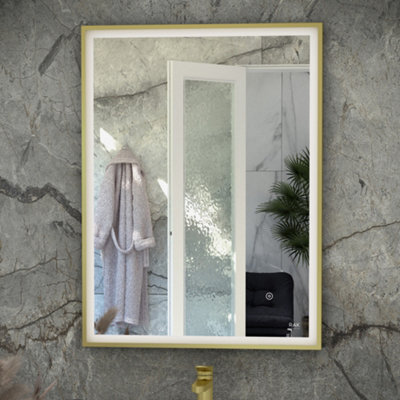 RAK Ceramics Rak Art Square 500X700mm Brushed Gold Illuminated Bathroom Mirror With Touch Sensor & Demister Pad - image 1