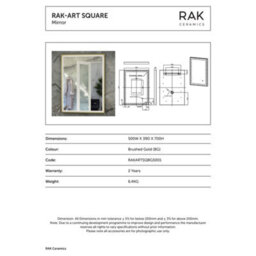 RAK Ceramics Rak Art Square 500X700mm Brushed Gold Illuminated Bathroom Mirror With Touch Sensor & Demister Pad - thumbnail 2
