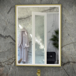 RAK Ceramics Rak Art Square 500X700mm Brushed Gold Illuminated Bathroom Mirror With Touch Sensor & Demister Pad