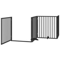 Walplus Black Dog Gate With Door Foldable 4 Panels 320 Cm Poplar Wood - thumbnail 4