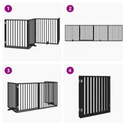 Walplus Black Dog Gate With Door Foldable 4 Panels 320 Cm Poplar Wood - thumbnail 7