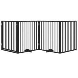Walplus Black Dog Gate With Door Foldable 4 Panels 320 Cm Poplar Wood - thumbnail 3