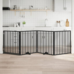 Walplus Black Dog Gate With Door Foldable 4 Panels 320 Cm Poplar Wood - thumbnail 1