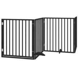 Walplus Black Dog Gate With Door Foldable 4 Panels 320 Cm Poplar Wood - thumbnail 2