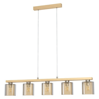 Stylish Satin Nickel Pendant Ceiling Light With Amber Glass Shade - image 1