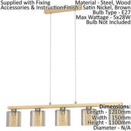 Stylish Satin Nickel Pendant Ceiling Light With Amber Glass Shade - thumbnail 2