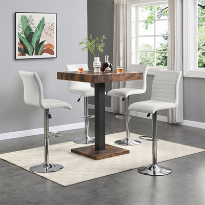 Furniture in Fashion Topaz Rustic Oak Wooden Bar Table With 4 Ripple White Stools - image 1