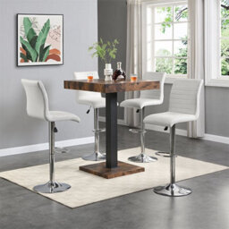 Furniture in Fashion Topaz Rustic Oak Wooden Bar Table With 4 Ripple White Stools - thumbnail 1