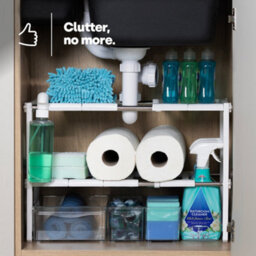 Livivo Under Sink Storage Shelf, Adjustable Kitchen And Bathroom Storage - White - thumbnail 2