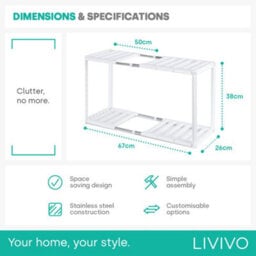 Livivo Under Sink Storage Shelf, Adjustable Kitchen And Bathroom Storage - White - thumbnail 8