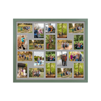 AK Frames 80X70Cm Green Classic Multi Photo Frame With Silver Mount - Holds 20 Apertures (18X) 6X4, (2X) 4X4 Photos - image 1