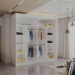 M N Furniture Ltd Wardrobe With Led Light - Modern Sliding Wardrobe - 2 Or 3 Door Bedroom Cabinet With Mirror (White/grey, 203Cm) - thumbnail 2