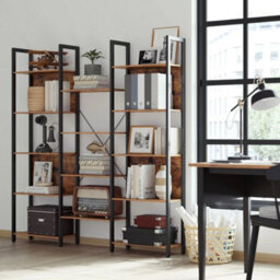 Bookcase Bookshelf 14 Storage Shelves Metal Frame Rustic Brown Black - thumbnail 1
