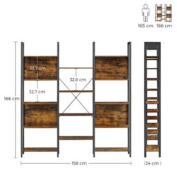 Bookcase Bookshelf 14 Storage Shelves Metal Frame Rustic Brown Black - thumbnail 2