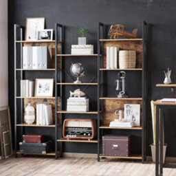 Bookcase Bookshelf 14 Storage Shelves Metal Frame Rustic Brown Black - thumbnail 3