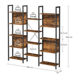 Bookcase Bookshelf 14 Storage Shelves Metal Frame Rustic Brown Black - thumbnail 4
