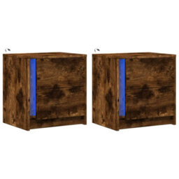 Berkfield Bedside Cabinets With Led Lights 2 Pcs Smoked Oak Engineered Wood - thumbnail 3
