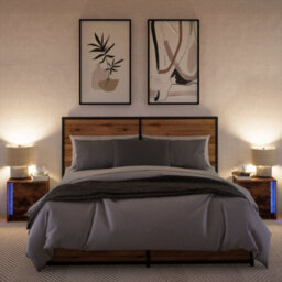 Berkfield Bedside Cabinets With Led Lights 2 Pcs Smoked Oak Engineered Wood - thumbnail 5