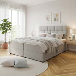 Upholstered Bedroom Storage Bed With Mdf And Laminated Board Frame Bonell Spring Base And Topper Mattress Set 180X200 Light Grey - thumbnail 2