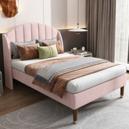 Velvet Upholstered Bed With Headboard - thumbnail 5